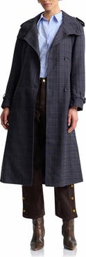 Avec Les Filles Plaid Relaxed Belted Funnel Neck Coat
