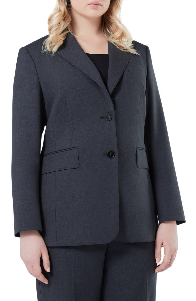 Marina Rinaldi Harem Pickstitch Detail Virgin Wool Blazer, Main, color, Dark Grey