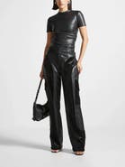 Manière De Voir Leather Ruched T-Shirt