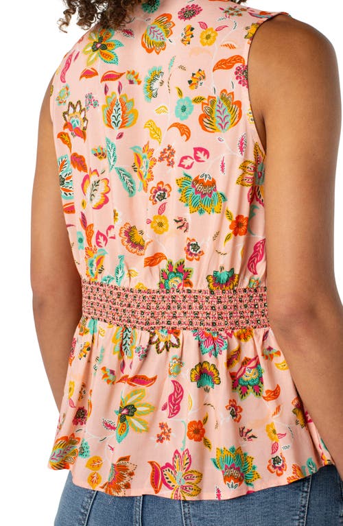 Liverpool Los Angeles Smocked Waist Tank In Pink Green Mlti Flower
