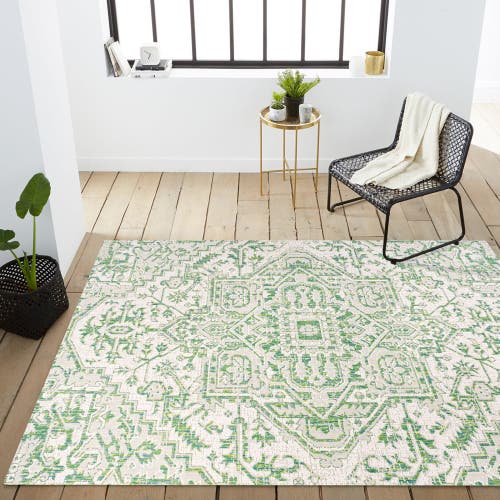 Jonathan Y Estrella Bohemian Medallion Textured Weave Indoor/outdoor Area Rug In Green/cream
