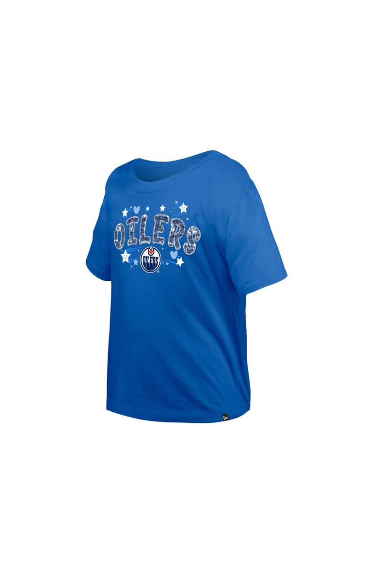 New Era Girl's Youth New Era  Royal Edmonton Oilers Flip Sequin T-Shirt, Alternate, color, Royal