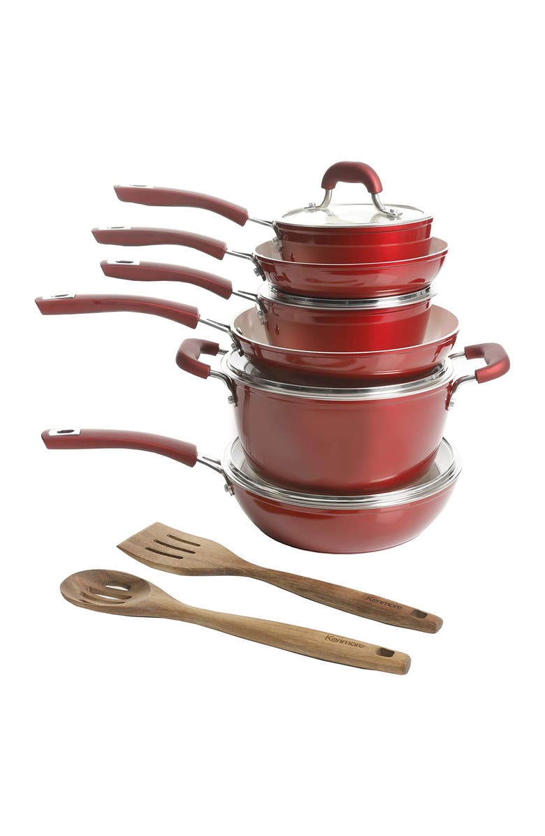 Kenmore Arlington 12 Piece Aluminum Ceramic Coated Nonstick Cookware Set, Alternate, color, Red