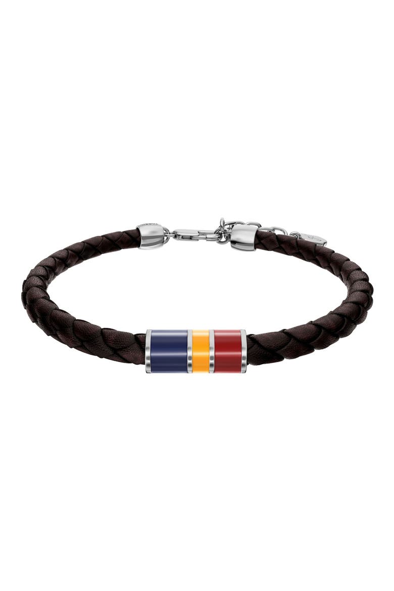 Men's Everett Woven Leather Bracelet, Main, color, BROWN
