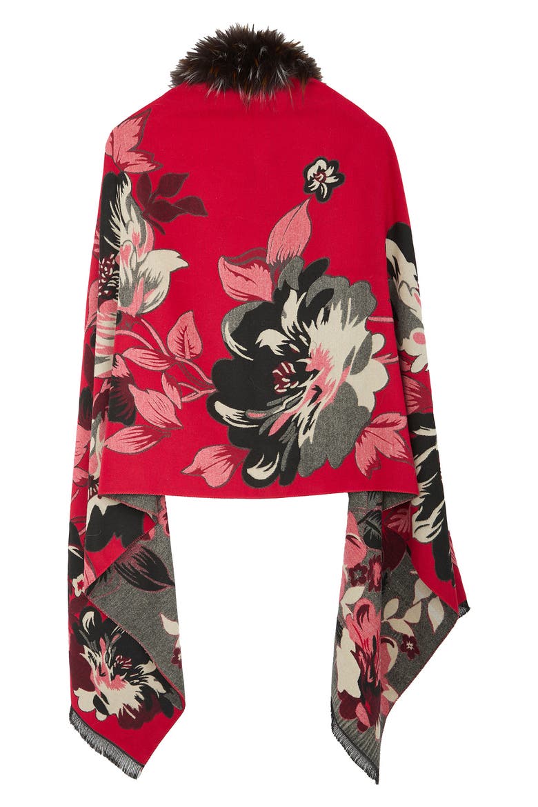 Floral Faux Fur Trim Scarf, Alternate, color, RED