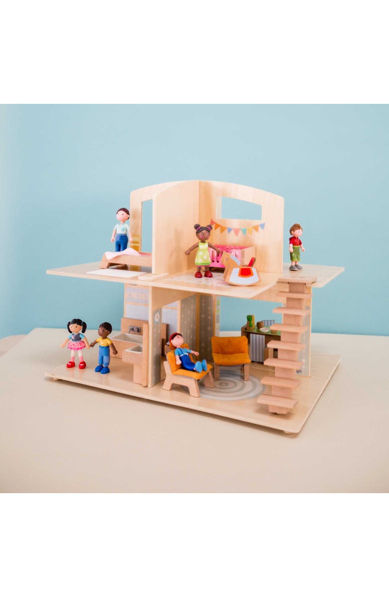 HABA Little Friends Dollhouse Town Villa with 10 Pieces of Furniture, Alternate, color, Multi