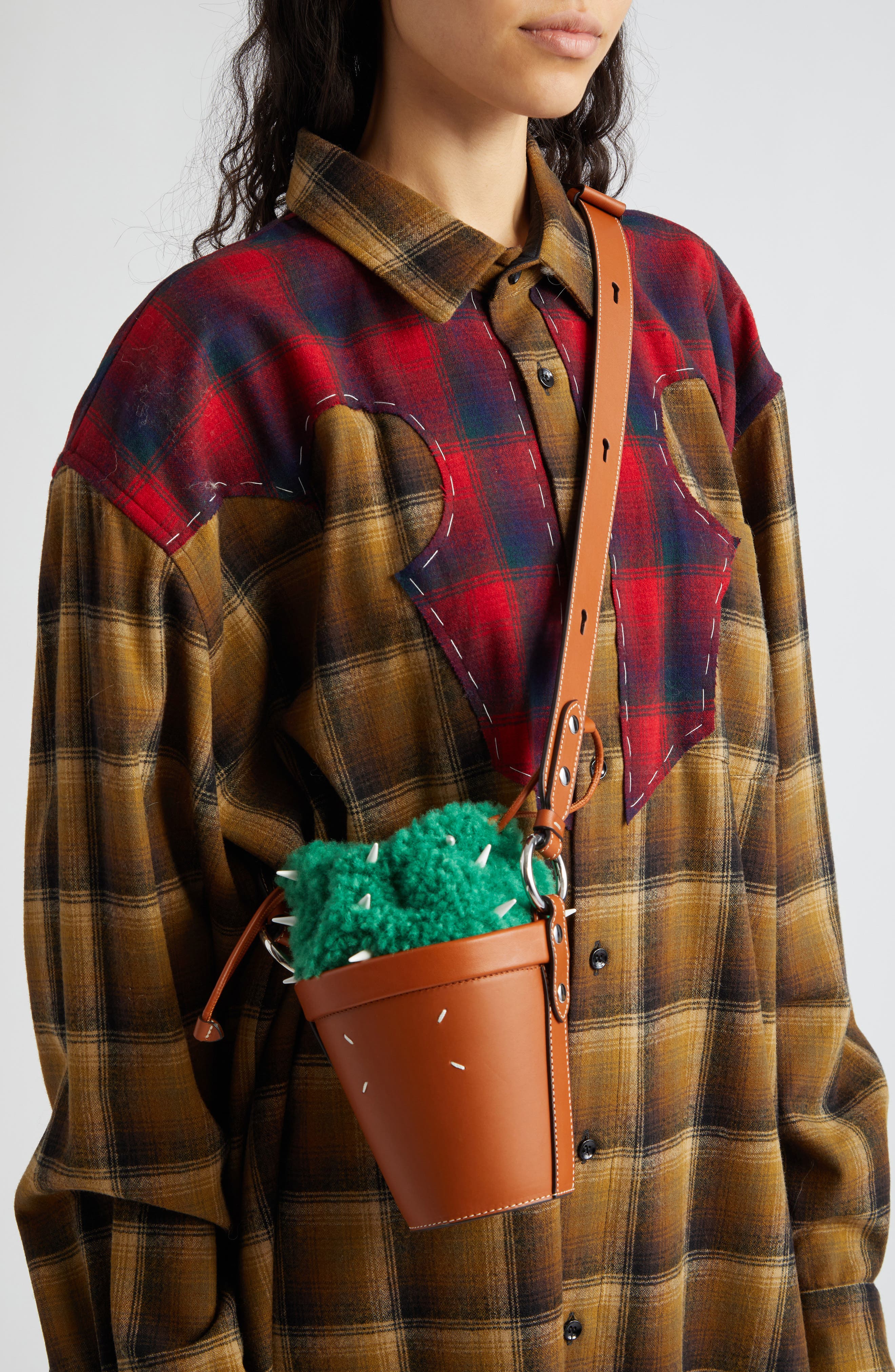 Maison Margiela Cactus Leather & Faux Fur Bucket Bag, Alternate, color, 