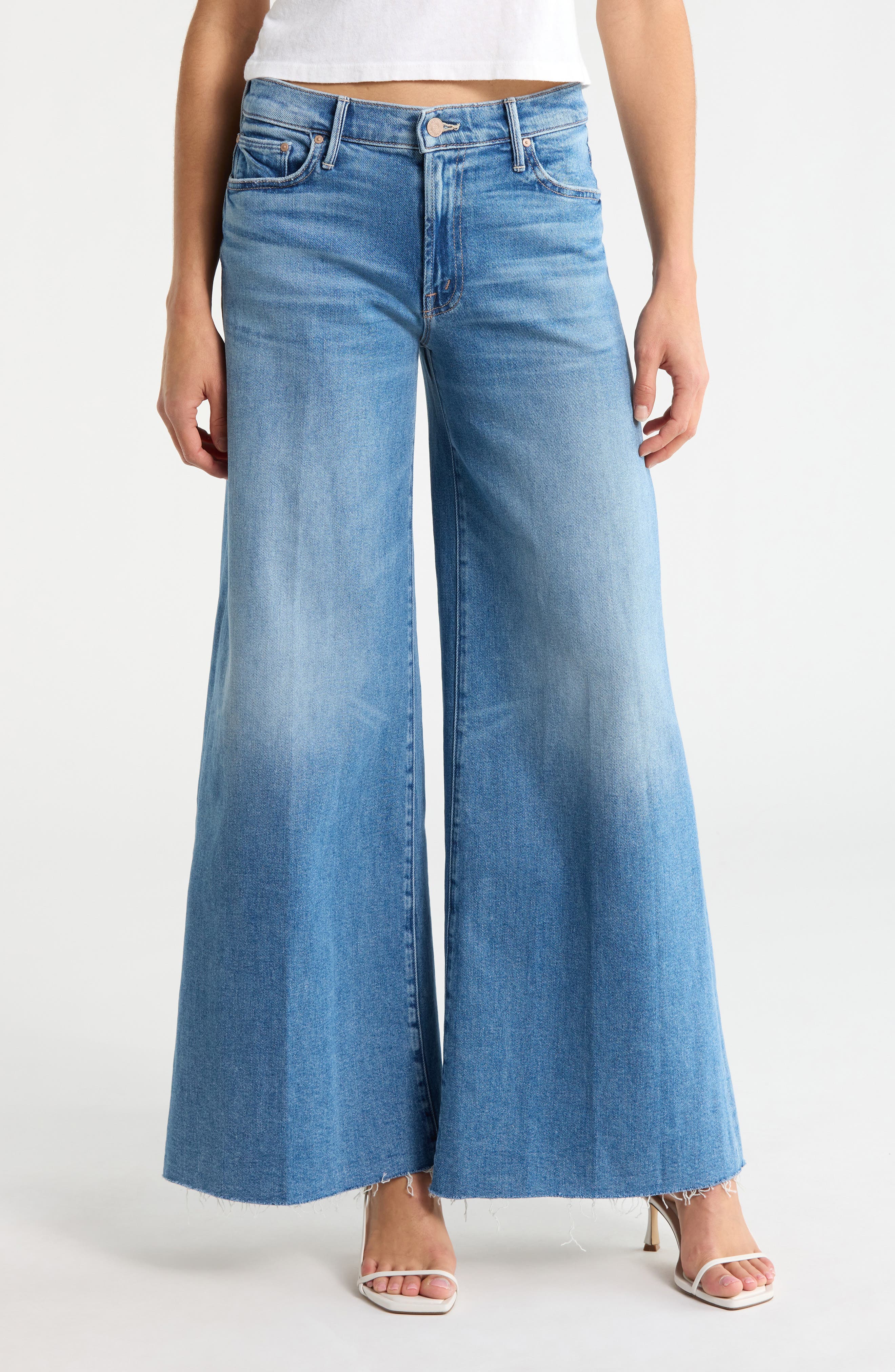 MOTHER The Swisher Sneak Raw Hem High Waist Super Wide Leg Jeans
