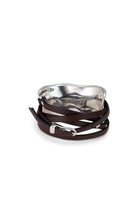 Sterling silver-plated bracelet with leather straps