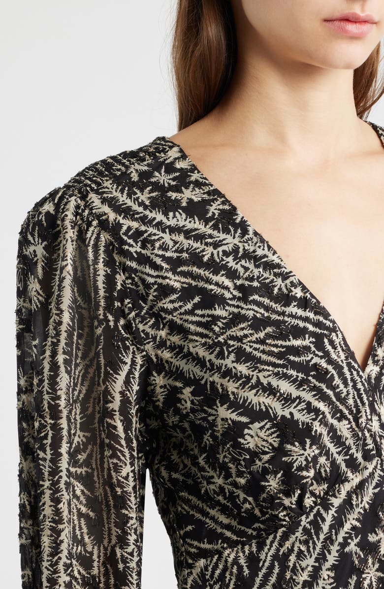 BOSS Orange Dilimi Long Sleeve V-Neck Midi Cocktail Dress, Alternate, color, Black/ Ivory