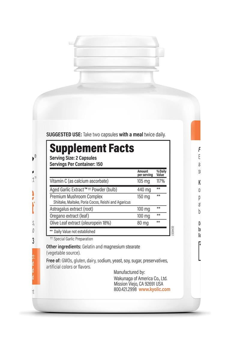 Kyolic Aged Garlic Extract Formula 103, Immune Support, Capsules 300 Count, Alternate, color, NO COLOR