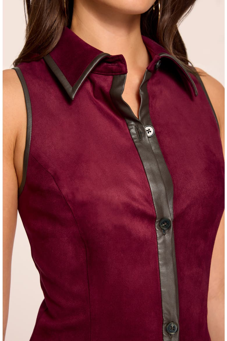 Stella Faux Leather Trim Pleated Skater Minidress, Alternate, color, CRANBERRY