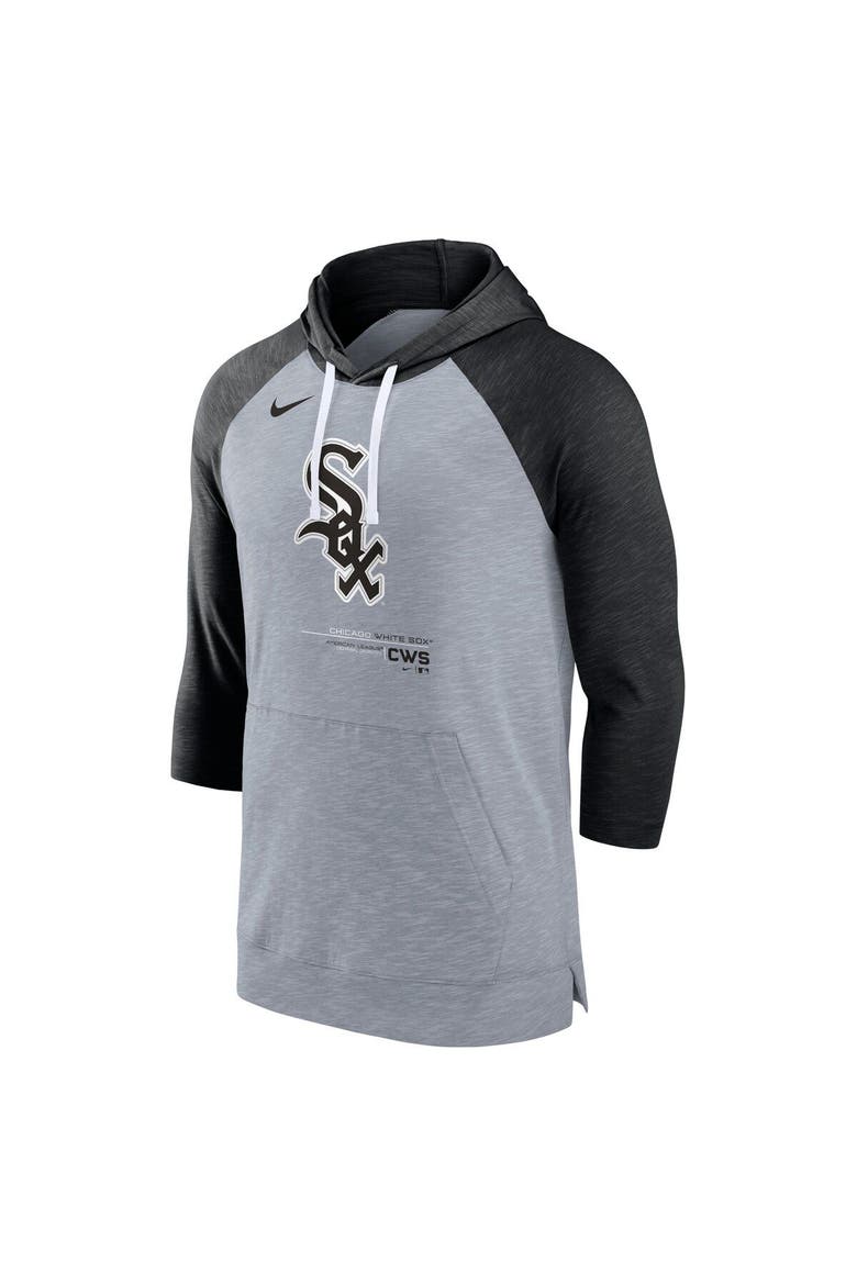 Men's Nike Heather Gray/Heather Black Chicago White Sox Baseball Raglan 3/4-Sleeve Pullover Hoodie, Alternate, color, Heather Gray