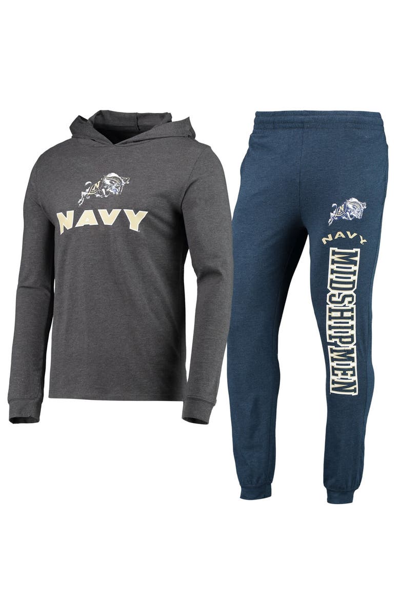 CONCEPTS SPORT Men's Concepts Sport Navy/Heather Charcoal Navy Midshipmen Meter Long Sleeve Hoodie T-Shirt & Jogger Pajama Set, Main, color, Navy