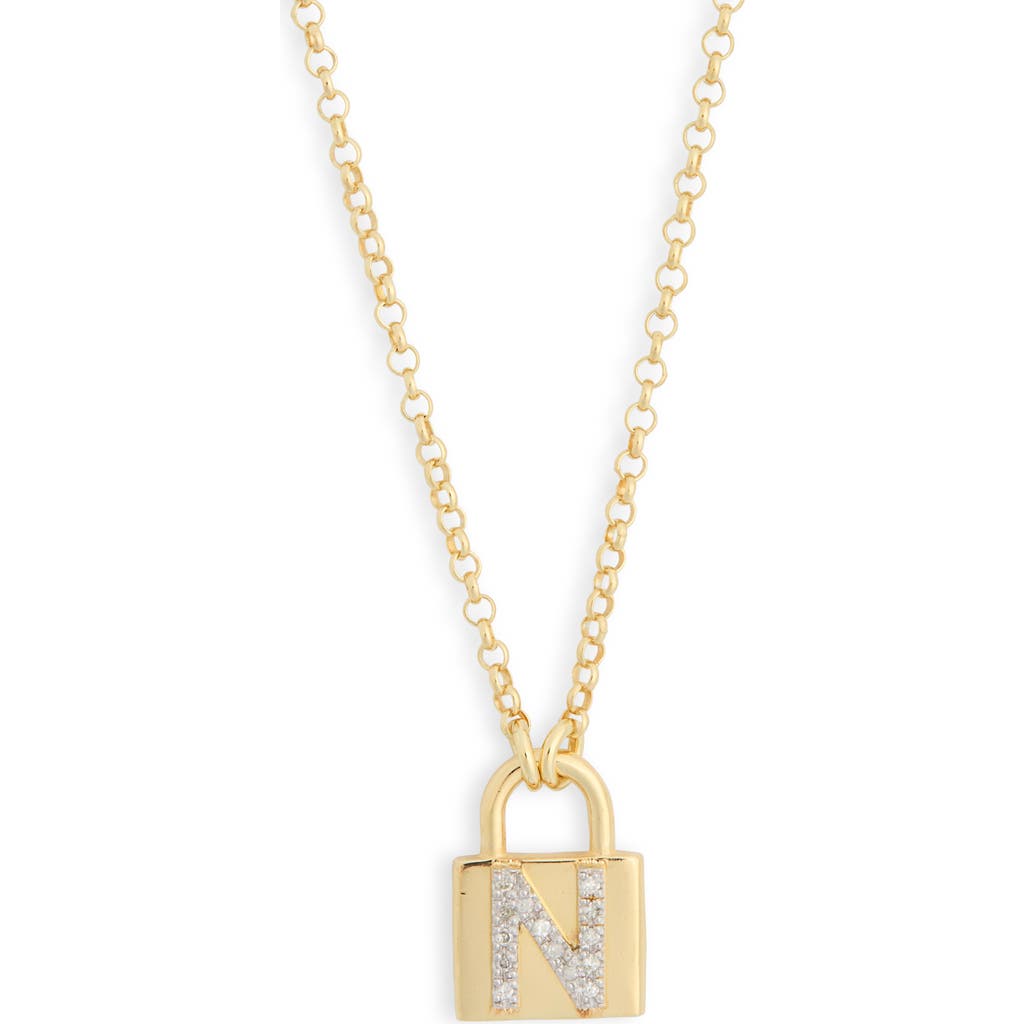 Meshmerise Diamond Padlock Initial Pendant Necklace In Gold