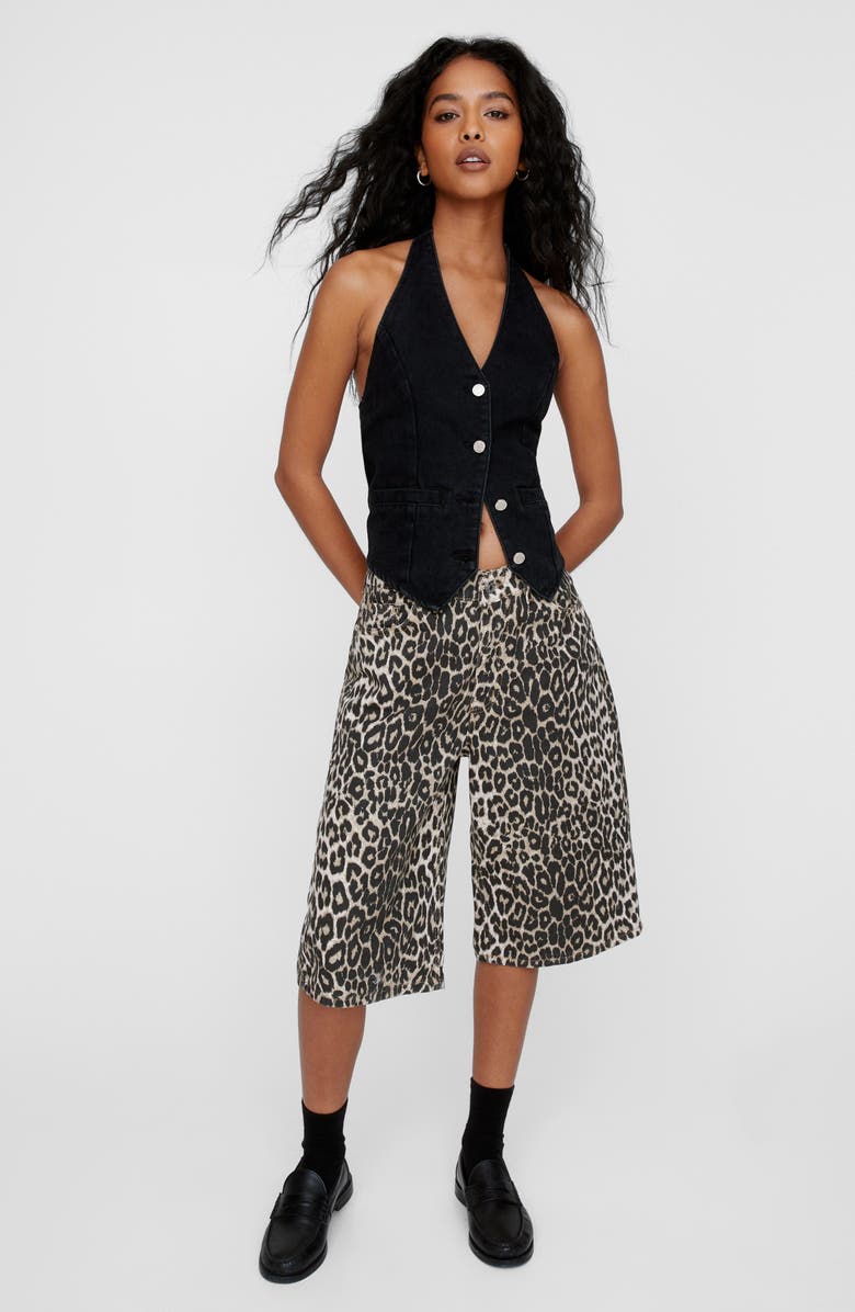 NASTY GAL Open Back Denim Halter Vest, Alternate, color,