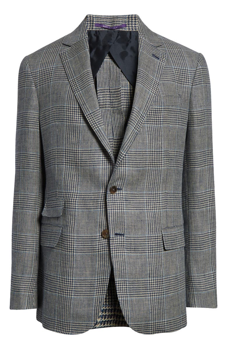 Ralph Lauren Purple Label Kent Hand Tailored Plaid Linen Blazer, Alternate, color, Navy/ Cream W/ Cf Oc