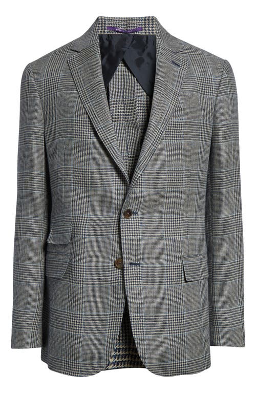 Ralph Lauren Purple Label Kent Hand Tailored Plaid Linen Blazer In Navy/cream W/cf Oc