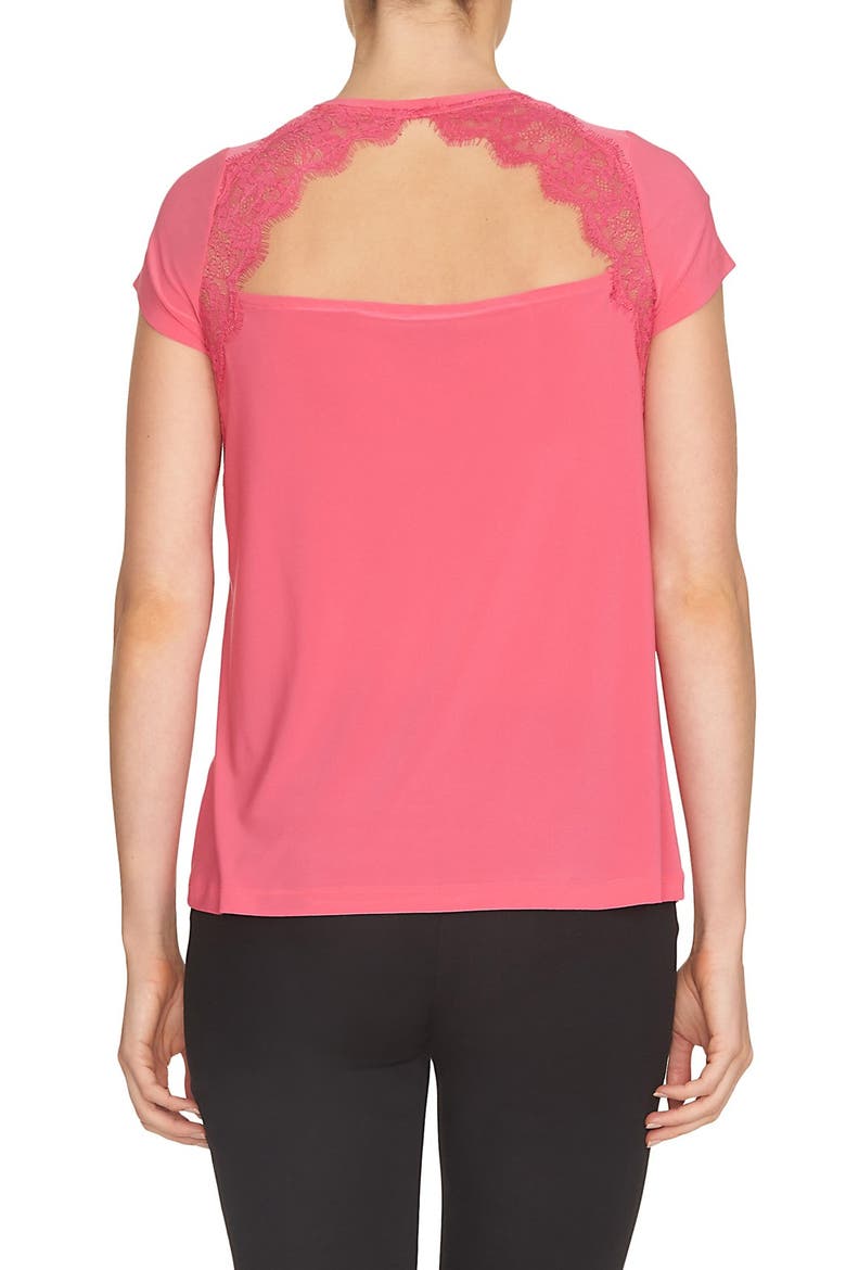 Lace Trim Cutout Tee, Alternate, color, CHARM PINK