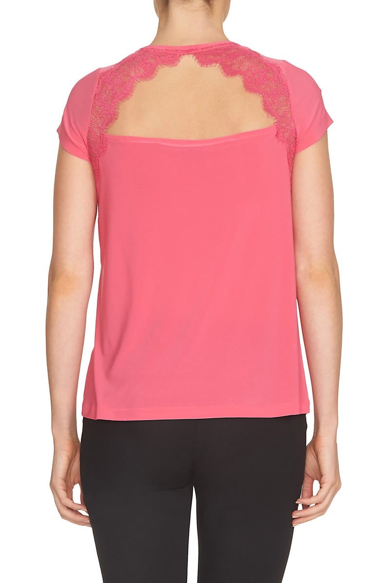 CeCe Lace Trim Cutout Tee, Alternate, color, Charm Pink