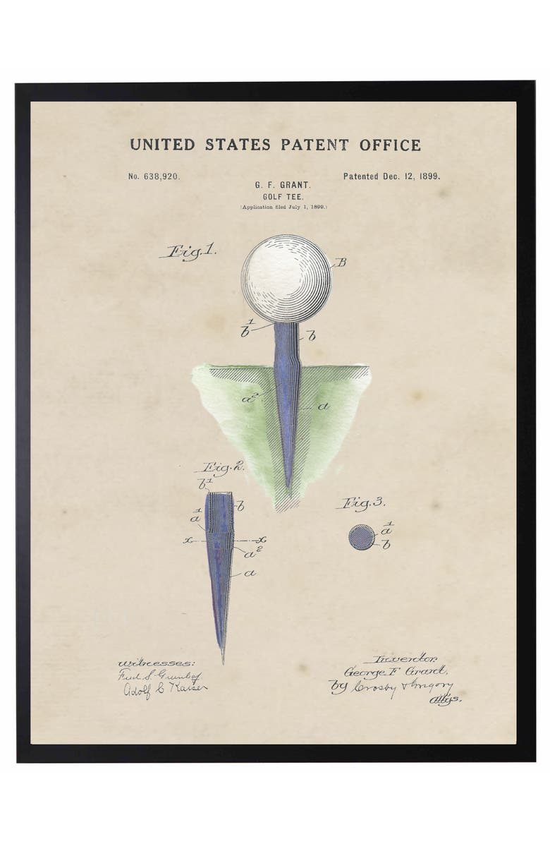 Antique Curiosities Golf Tee Patent in Black Frame, Main, color, NO COLOR