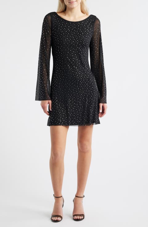 Embellished Bell Sleeve Mesh Minidress