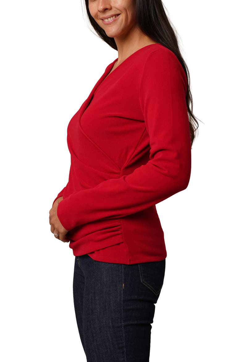 Long Sleeve Faux Wrap Top, Alternate, color, MARS RED