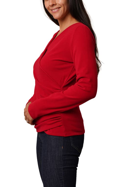 Cyrus Long Sleeve Faux Wrap Top In Red