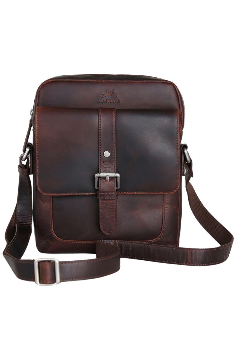 Mancini Buffalo Collection Leather Crossbody Bag, Main, color, Brown