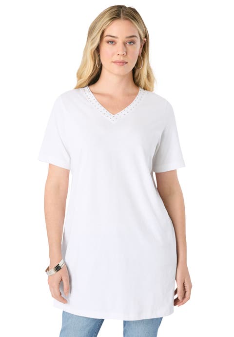 Ultimate Rhinestone V Neck Tunic