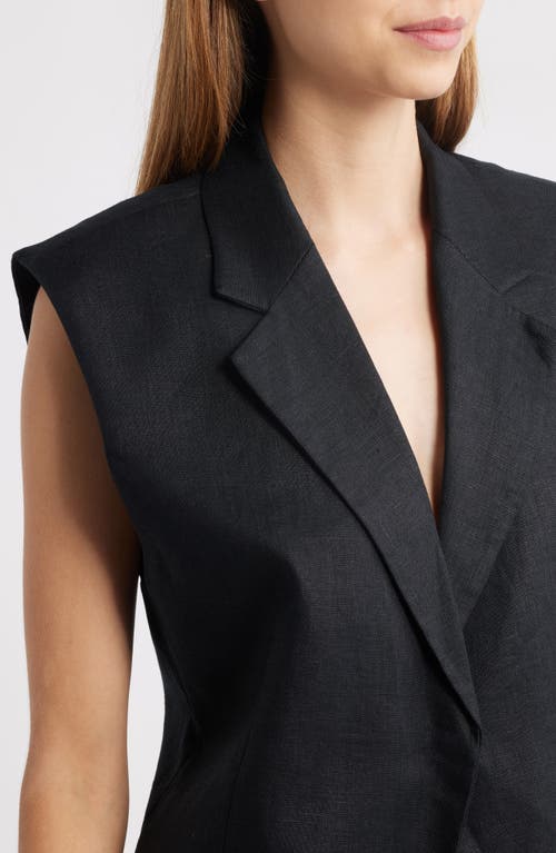 Mango Long Linen Vest In Black