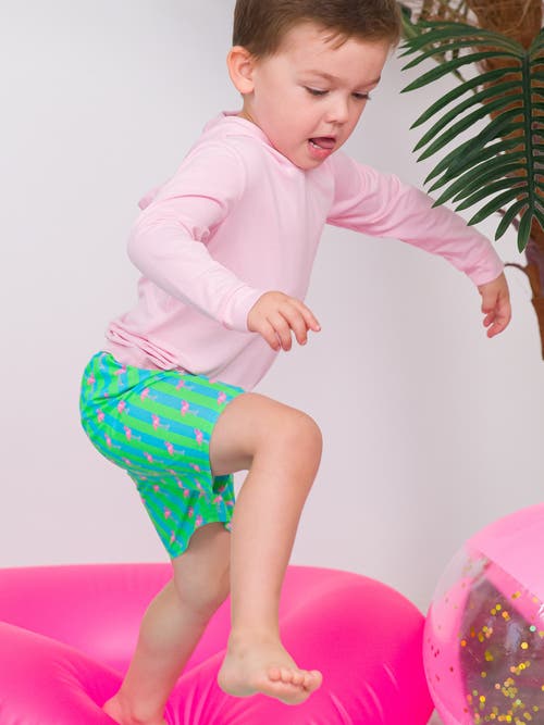 Ruggedbutts Toddler Boys Upf50+ Swim Trunks In Neon Flamingo Stripe