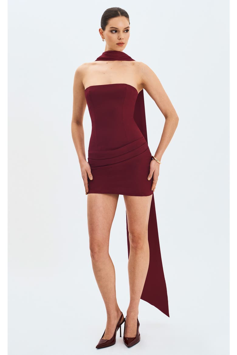 Ovelia Satin Ribbon Strapless Mini Dress, Alternate, color, Crimson