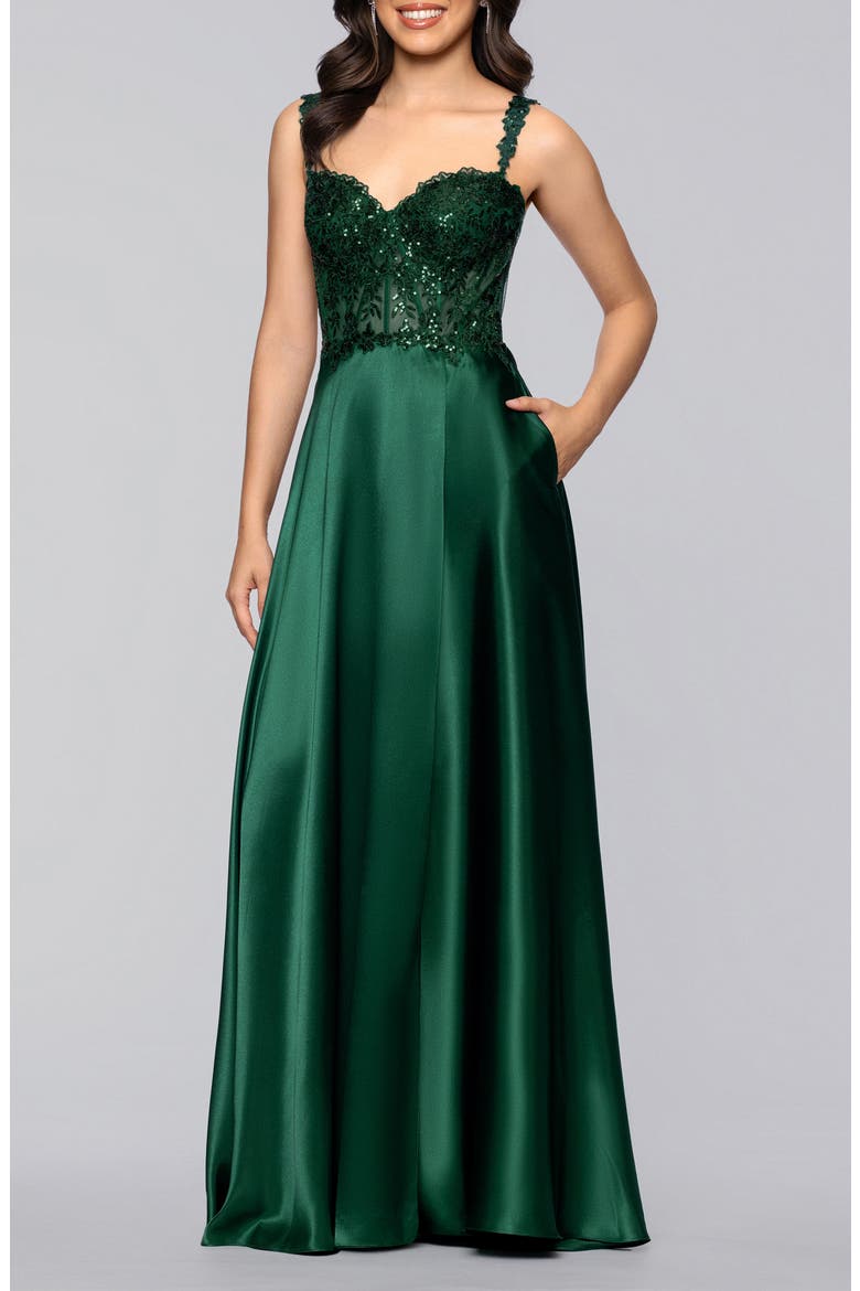 Sequin Satin Gown, Alternate, color, HUNTER