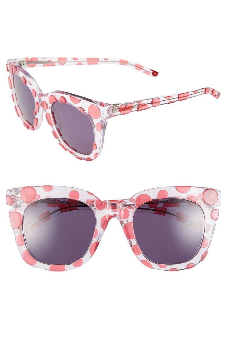 Pared 'Pools & Palms - Clear & Watermelon Polka Dot' 50mm Sunglasses, Main, color, 