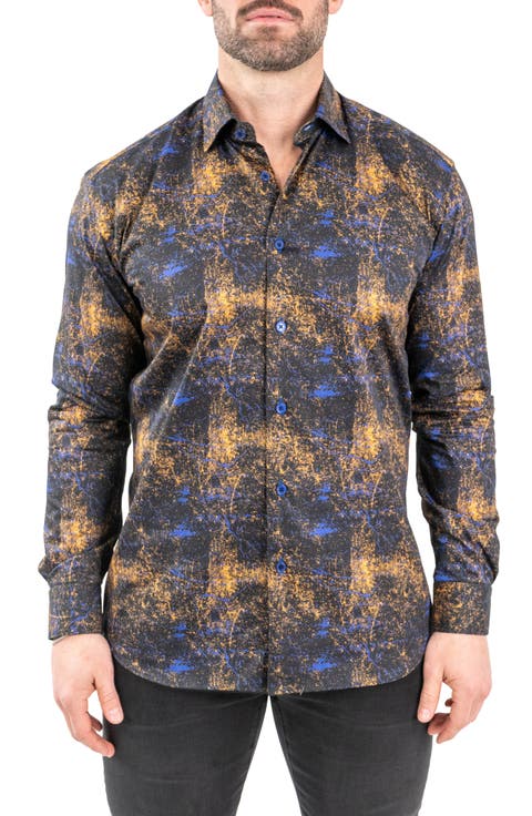 Fibonacci Galaxysplash Black Contemporary Fit Button-Up Shirt