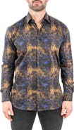 Maceoo Fibonacci Galaxysplash Black Contemporary Fit Button-Up Shirt