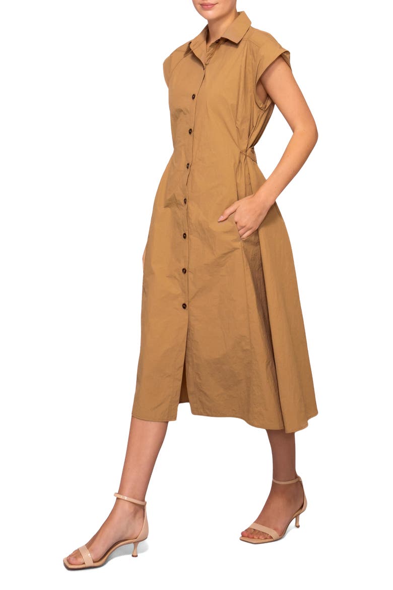 Cap Sleeve Midi Shirtdress, Alternate, color, TAN