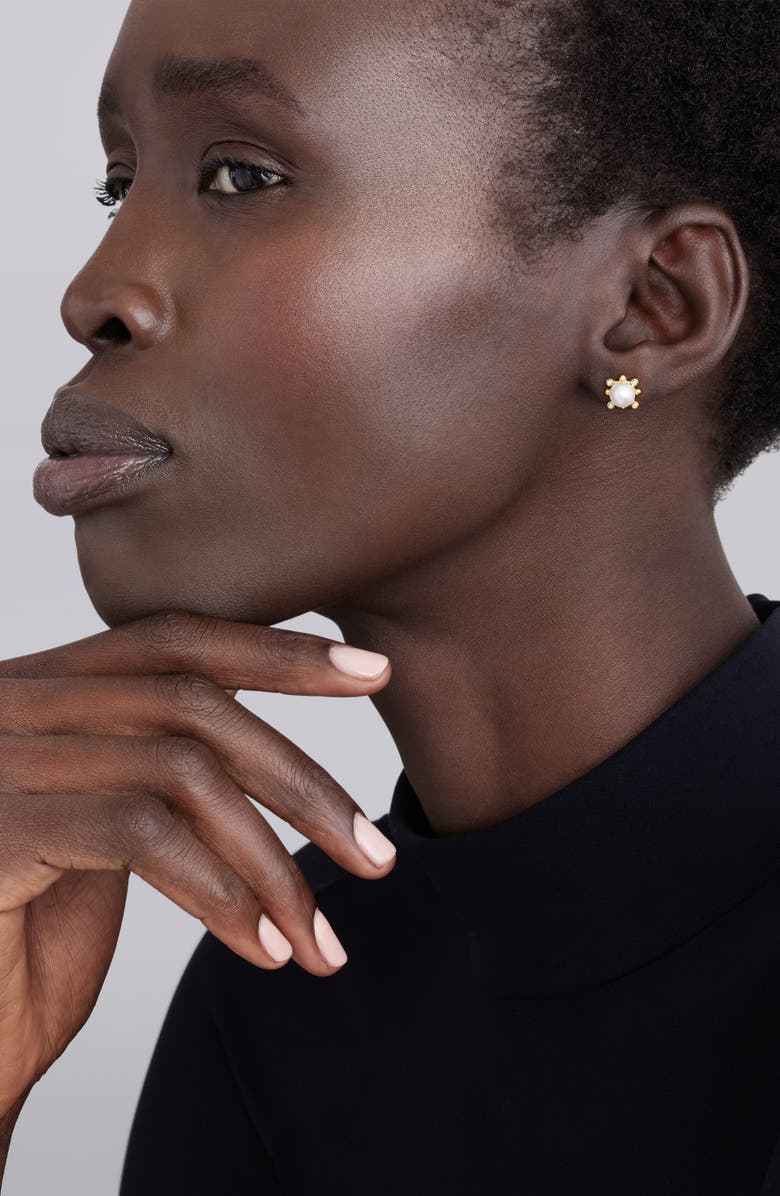 LAGOS 18K Luna Fleur Pearl & Diamond Stud Earrings, Alternate, color, Gold