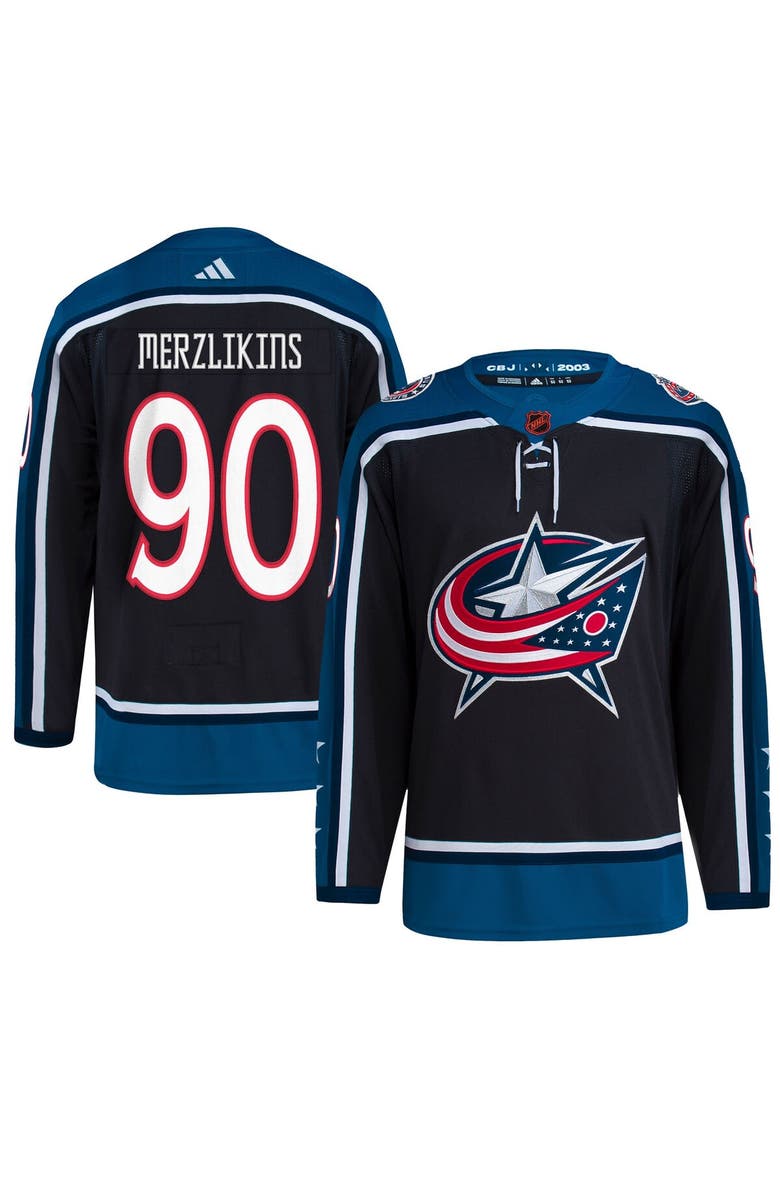 adidas Men's adidas Elvis Merzlikins Black Columbus Blue Jackets Reverse Retro 2.0 Authentic Player Jersey, Main, color,