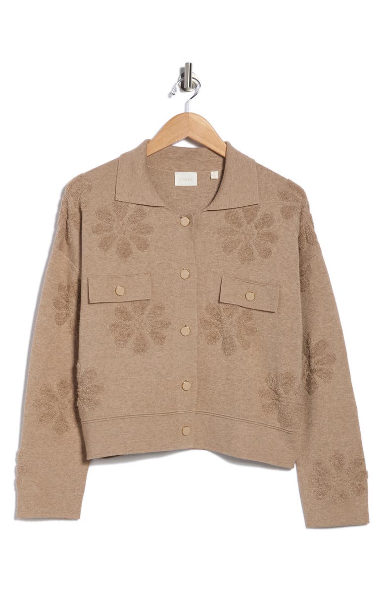 CYRUS Floral Textured Sweater Jacket, Alternate, color, Buckskin Heather