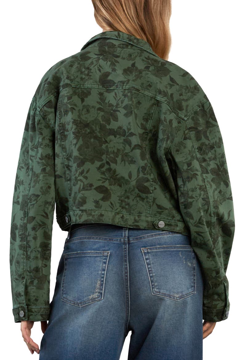 Print Crop Denim Jacket, Alternate, color, GREEN GARDEN