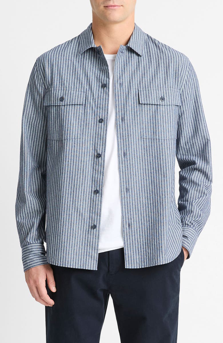 Vince Railroad Stripe Button-Up Shirt, Main, color, Washed Waterfall/ Dee