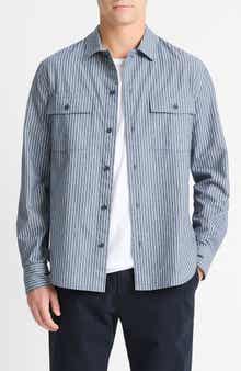 Vince Railroad Stripe Button-Up Shirt