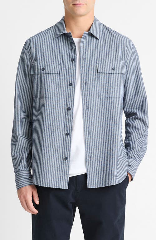 Vince Railroad Stripe Classic Fit Shirt In Washed Waterfall/dee