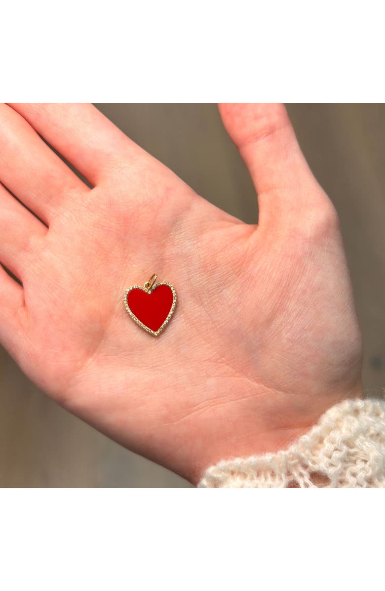 The Lovery Fine Jewelry Coral Diamond Halo Heart Charm, Alternate, color, Coral
