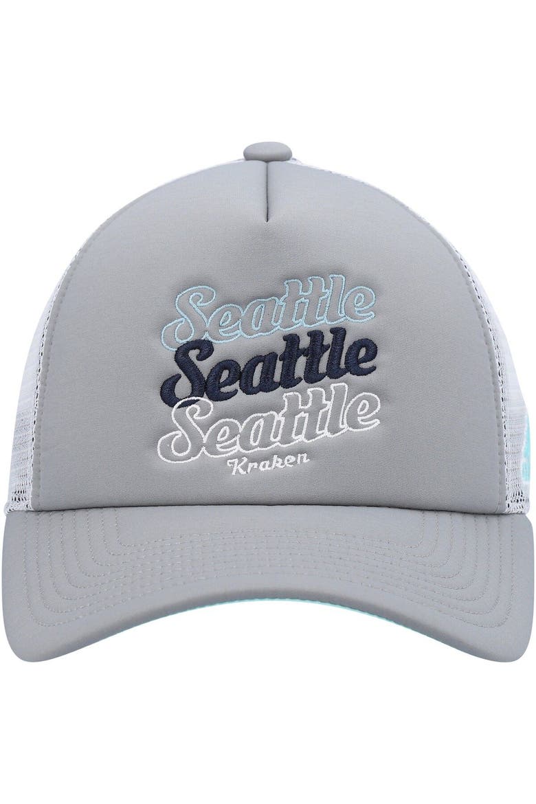 Women's adidas Gray/White Seattle Kraken Foam Trucker Snapback Hat, Alternate, color, Gray