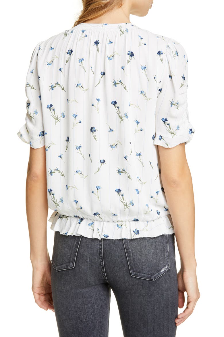 Vonny Floral Ruched Sleeve Blouse, Alternate, color, PORCELAIN