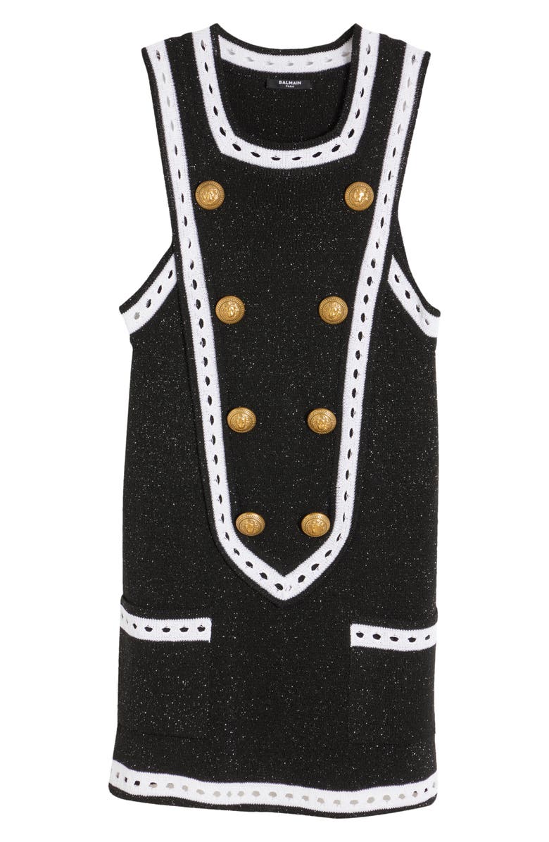 Balmain Eight-Button Metallic Knit Dress, Alternate, color,