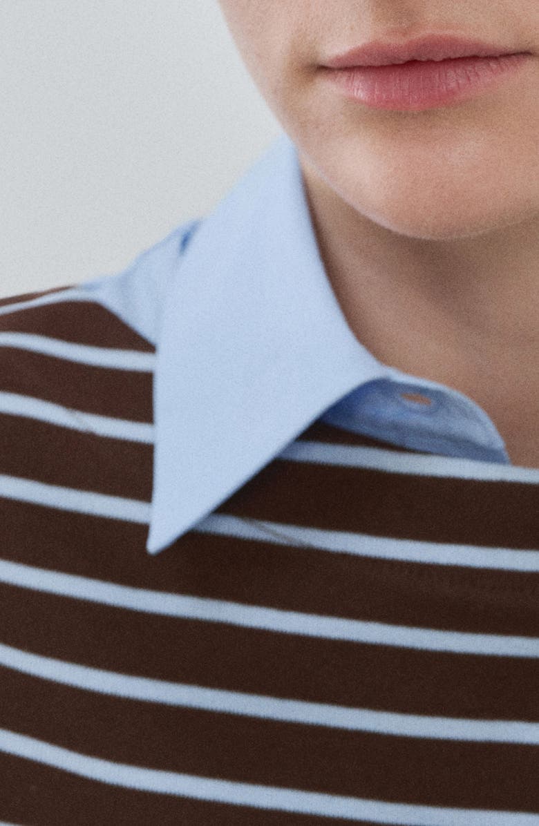 MANGO Stripe Boatneck Sweatshirt, Alternate, color, Chocolate